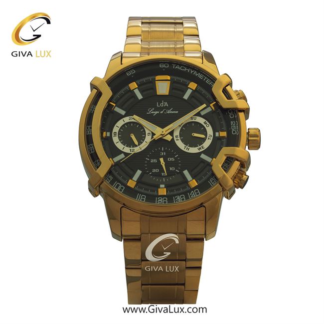 ساعت مچی اورجینال مردانه LdA سه موتوره فول تایم طلایی | طلایی| مشکی| کد رفرنس 2412